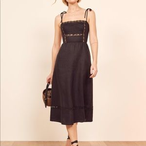 NWT Reformation Wyoming Dress Black Linen 0 XS